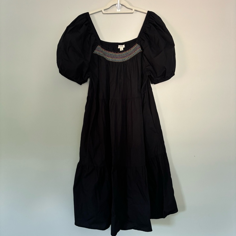 ANA Puff Sleeve Smocked Neckline Black Tiered Dress • Size XXL